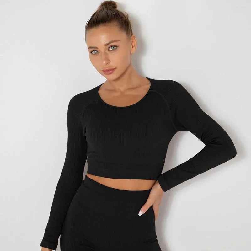 Active Shirts Solid Long Sleeve Seamless Yoga Sport Top Workout Bra For Women Gym Femme Jersey Running T Shirt Fitness