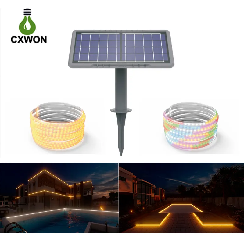 5m 10m 20m Solar LED Strip Lichten Outdoor Waterdichte nieuwe upgrade touwlichten 15 modi met externe SMD 2835 48LED/M Flexibele snaarlichten Warm Wit Multolor