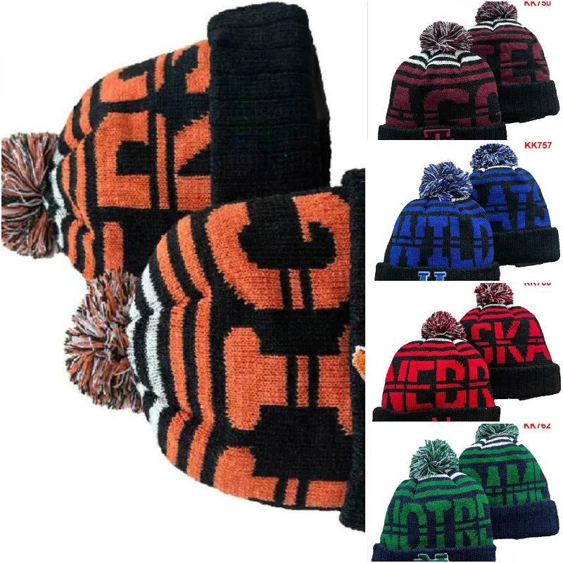 Erkek Kapaklar NCAA şapkaları 32 takımın tamamı kaplan örgü kelepçeli pom sooners beanies çizgili kenar çizgisi sıcak ABD kolej spor şapka hokey beanie kapağı kadınlar için