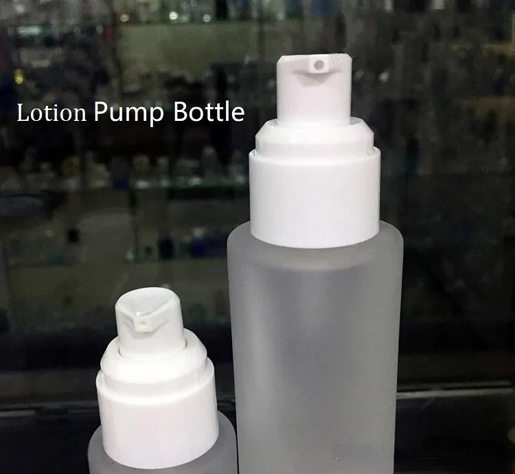 Empty Refillable Frosted Glass Pump Spray Bottle Ideal for Lotion Essential Oil, Cream Jars Travel Small Container with Bright Silver Lid