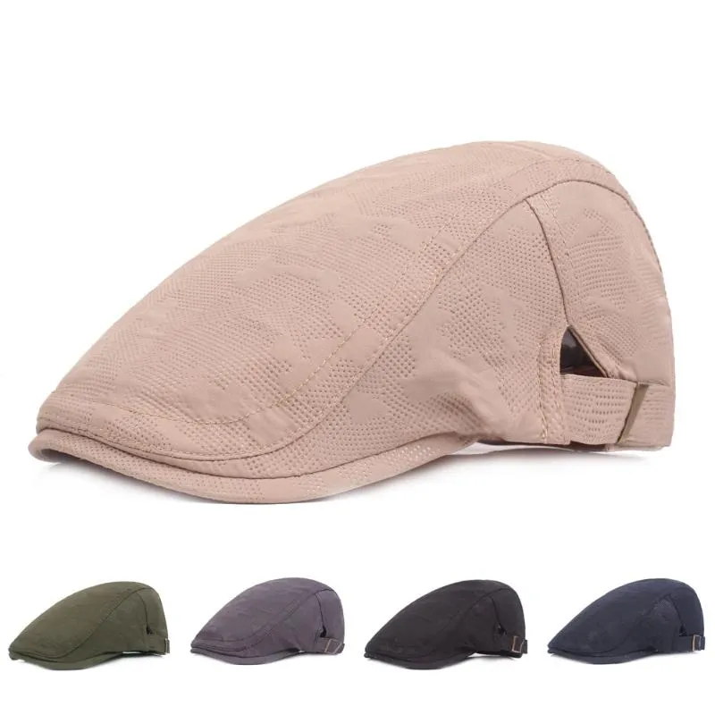 Berets Mens Bert Cotton Peaky Binderers Mesh Hat Cap Flat Beige Gatsby