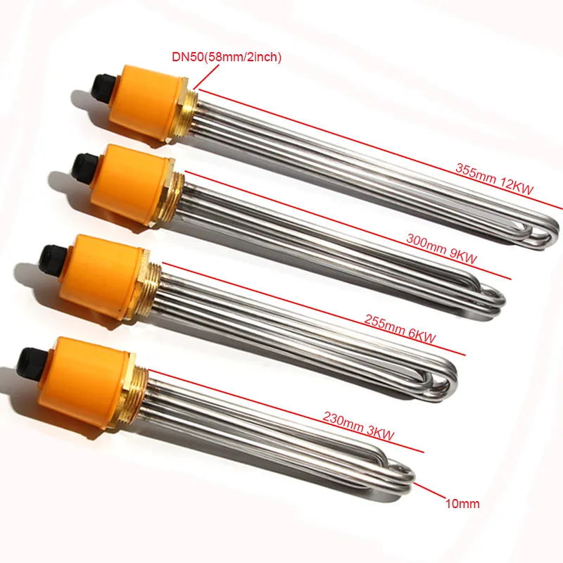 Rohrförmiges elektrisches 3KW-12KW Heizelement DN50 (2 Zoll) 304 Edelstahlrohrlänge 220V für Kessel mit interner Mutter