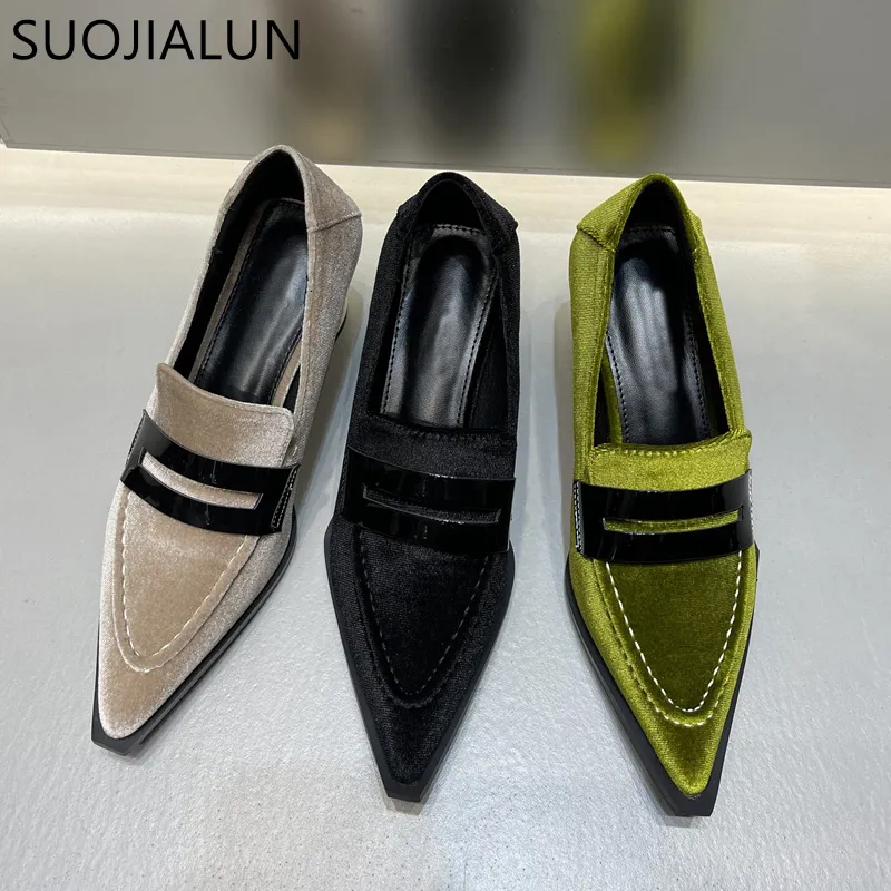 Sukienka buty Suojialun 2023 Spring wskazuje palce u nogi pumki pumpy damskie Elegan Med okrągłe pięta Slingback na Oxford Casual 230224