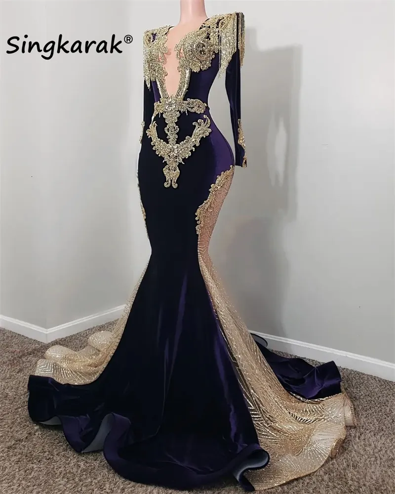 Abiti da festa Sparkly Purple Sexy Mermaid Prom 2023 Perline Cristalli Compleanno Wedding Gonws Vestidos De Fiesta 230224