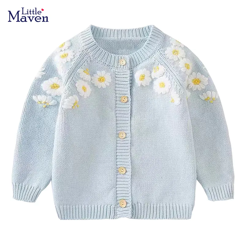 Cardigan Little Maven Baby Girls Sweater جميلة فاتحة اللون الأزرق عارضة ملابس خريف أطفال معطف جميل للأطفال 2-7 سنوات 230224