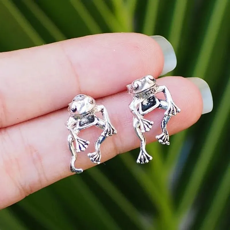 Animal Earrings, Fun Stud Earrings: Silver Frog Studs For Women