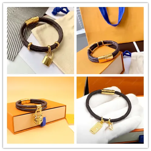 Designer pulseira de couro para homens mulheres marca jóias ouro bloqueio pulseiras homens pingente tigre feminino 17cm 19cm 21cm