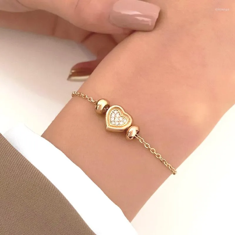 Charm Bracelets Gold Color Heart Beaded Bracelet For Women Rhinestone Pendant Bangles Jewelry Girls Gifts Birthday Party