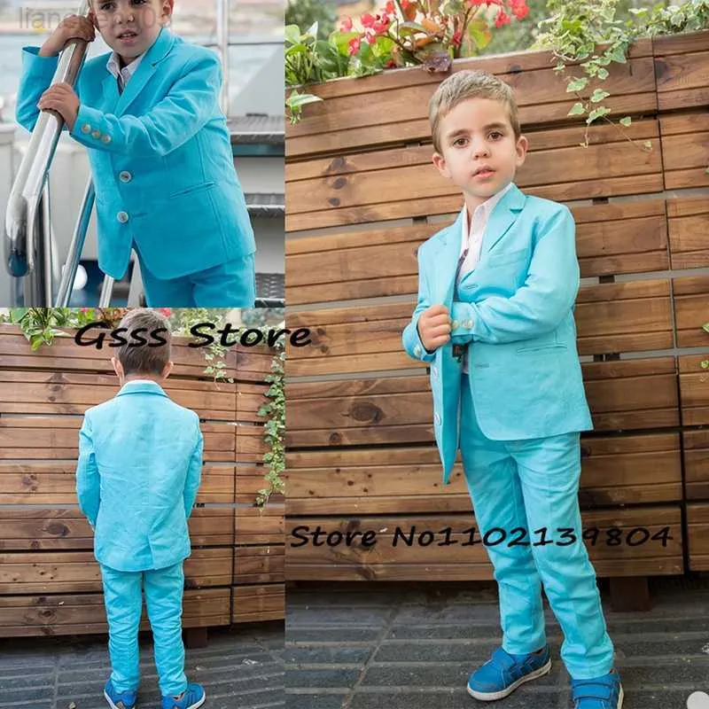 Kleidung Sets Sommer Jungen Anzug 2 Stück Casual Hochzeit Smoking Himmel Blau Formale Blazer Set Kind Kleidung Kinder Jacke Hosen set W0224