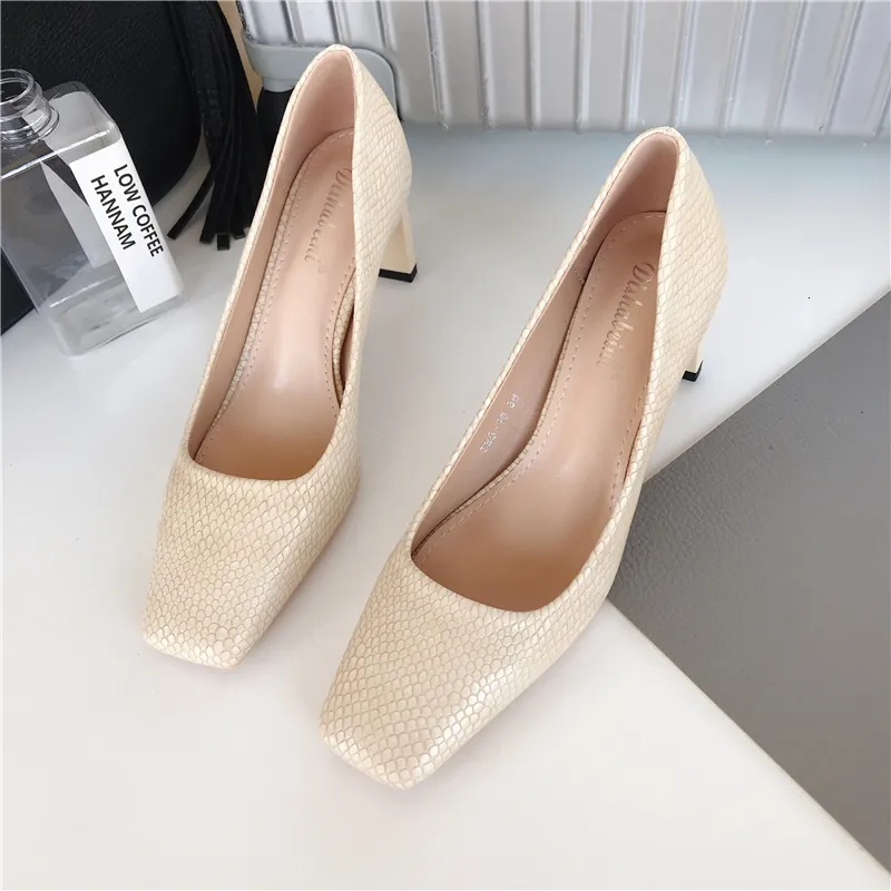 Dress Shoes Autumn Fashion Women Pumps Snake Printed Ladies Thick High Heels Square Toe Shallow Slip On Office Work Woman 39 230224