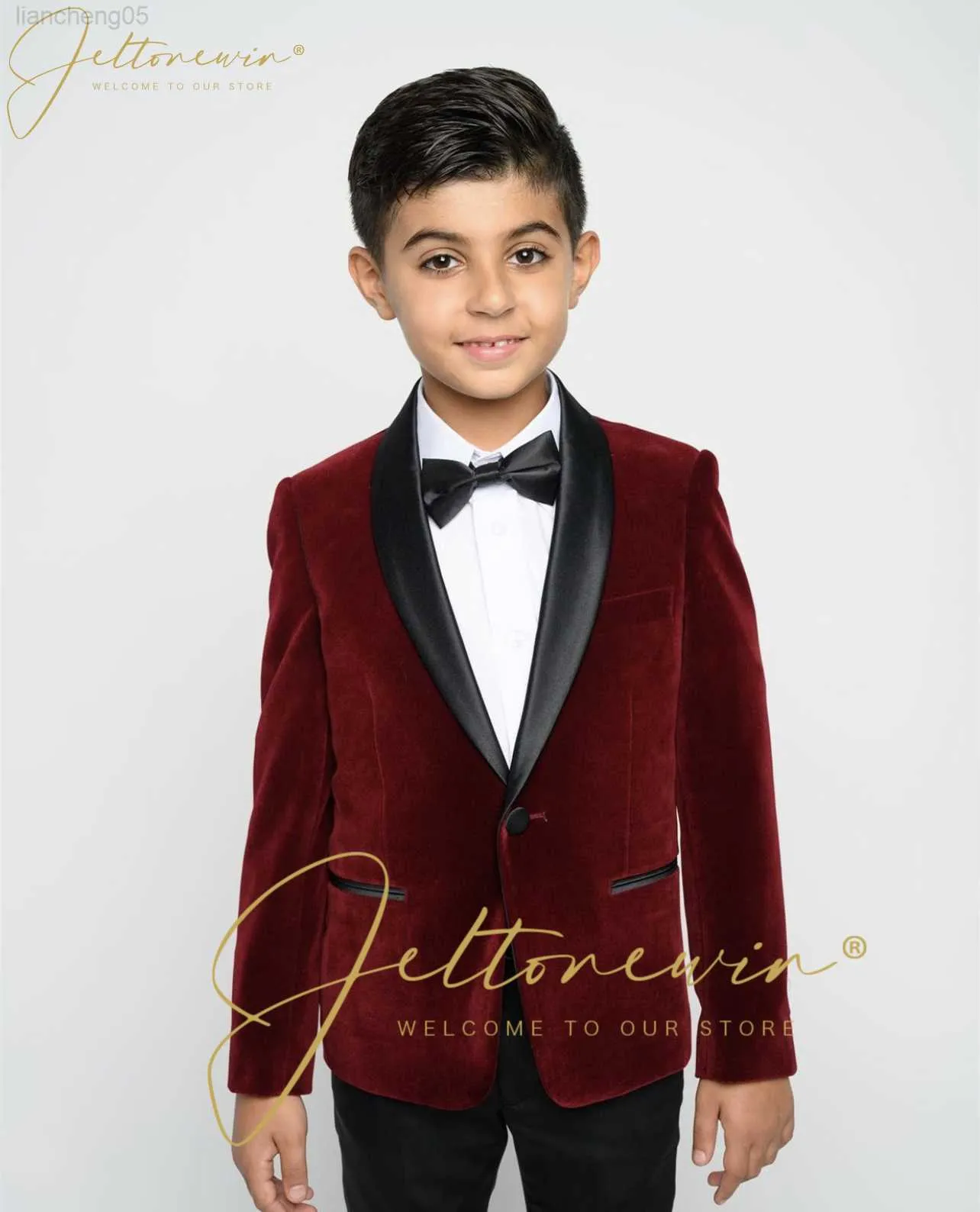 Ensembles de vêtements beau bordeaux veste en velours pantalon noir garçon costume de mariage châle revers enfants soirée formelle performance robe de célébrité 2 pièces W0224