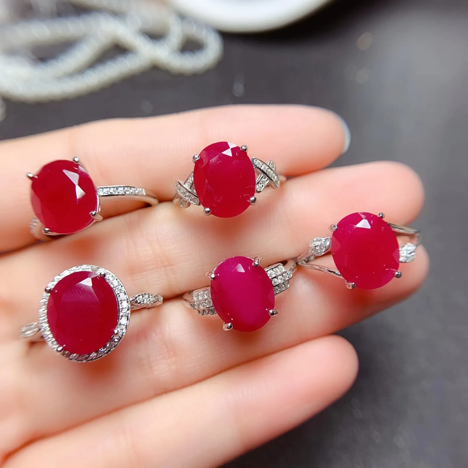 Burmese Ruby Ring: Pink Gemstone, Sterling Silver 925, Side