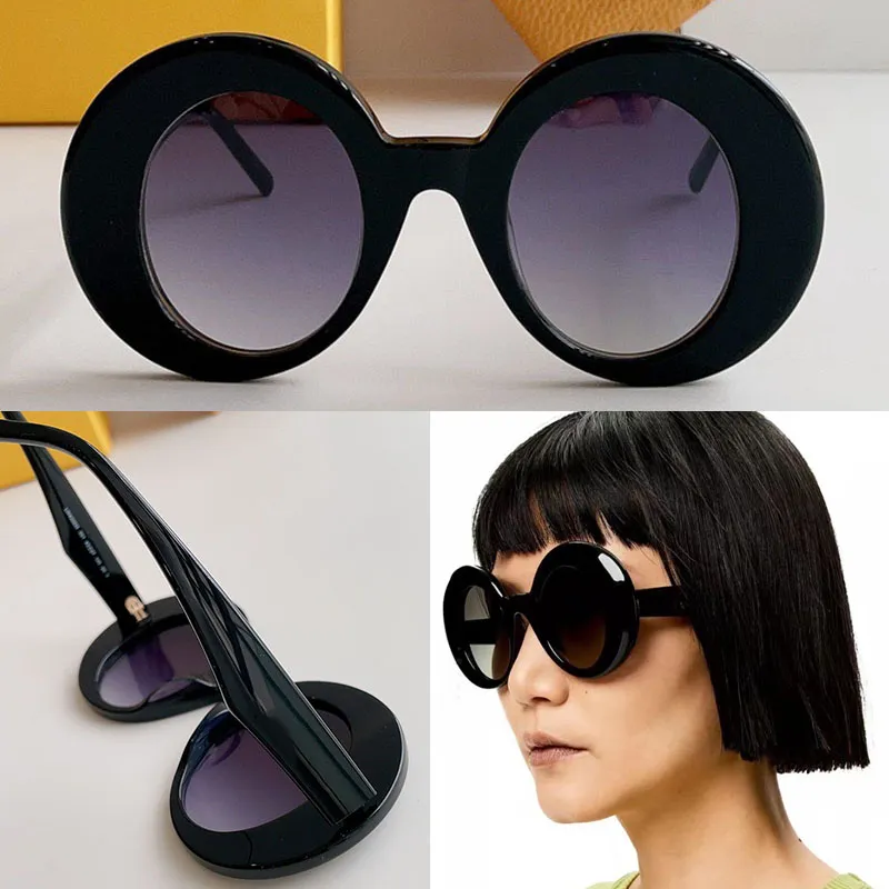 Óculos de Sol Redondos de Luxo Signature Brand Designer Retro Women Oversized Glasses 40089 Vintage Black New Fashion Men Beach Lunette Adequado para rosto grande Adumbral