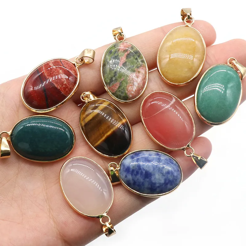 Charms Natural Crystal Stone Covered Edg Water Drop Pendant Amethyst Obsidian Lazuli Rose Quartz Charms Diy Necklace Jewelry