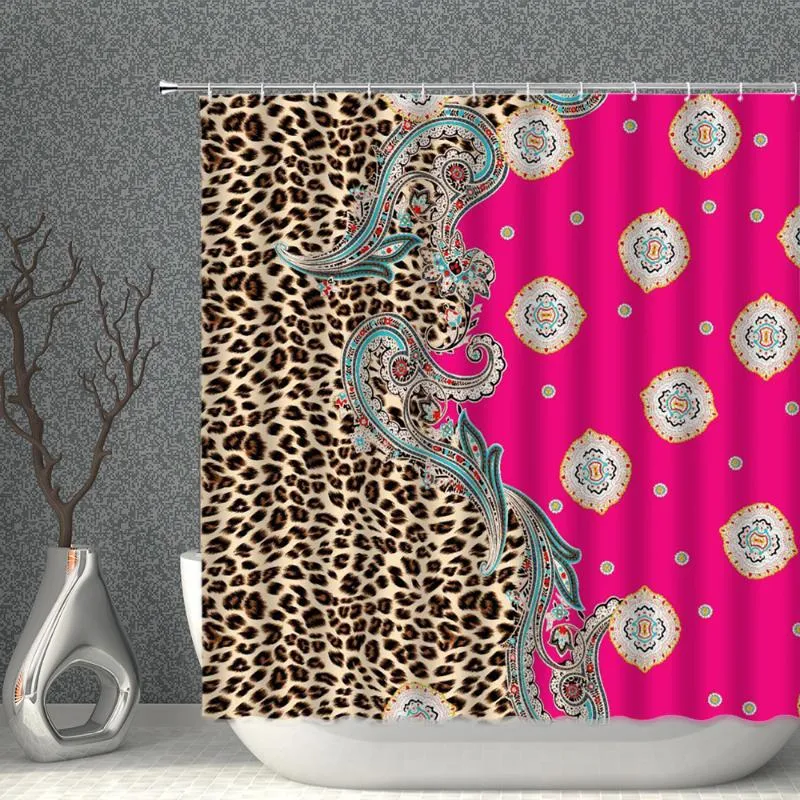 Shower Curtains Leopard Print Curtain Waterproof Cloth India Red Boho Bath Set Orange Butterfly Bathroom Screen Bathtub Decor