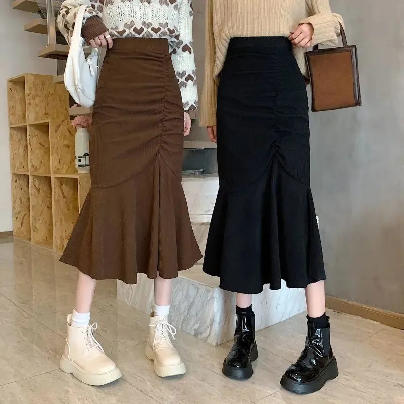 Save Big on Bulk Mermaid Midi Skirt Spring Midi Skirt: Elegant High Waist  Mermaid Skirt Slim Fit, Ruffle Detail, Korean Style, Perfect For Women