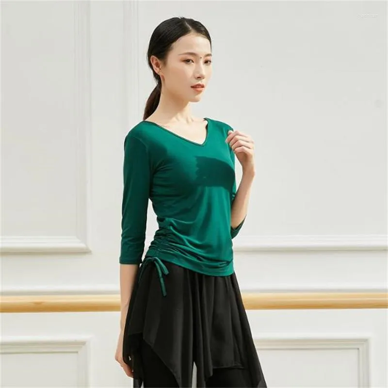 Stage Wear Style V-neck Dance Practice Dress Top Female Figure Long Dleeve Latin Classical Folk Training