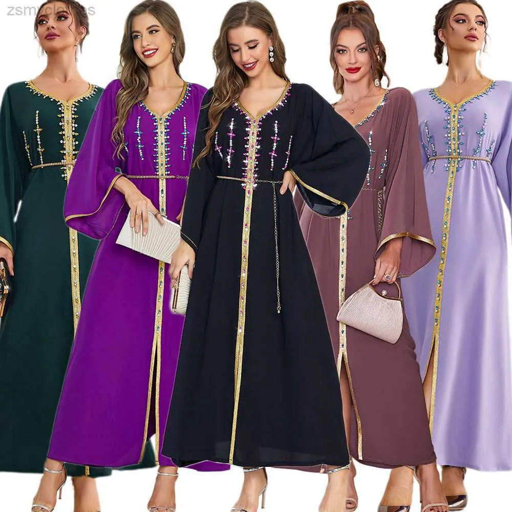 Ropa étnica 2022 Vestido festivo de fiesta para mujer Túnica de diamante de lujo Oriente Medio musulmán Abaya Árabe Omán Dubai Marroquí Jalabiya Caftan Ramadán