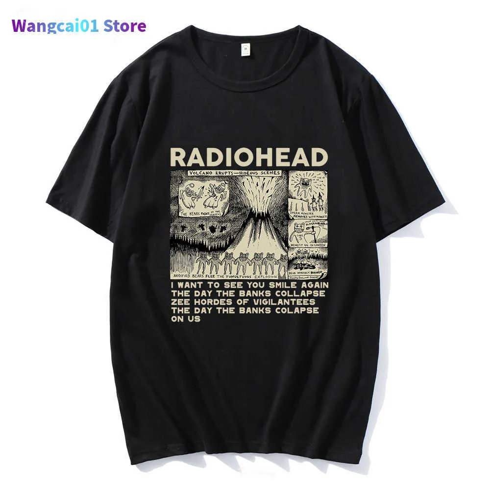 wangcai01 Men's T-Shirts Radiohead Vintage Print T Shirt Mens Oversized 100% Cotton Unisex T-shirts Hip Hop Rock Band Music Album Tees Harajuku Ma Tops 0224H23