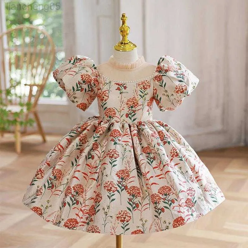 Abiti da ragazza Lolita spagnola Neonate Principessa Abito da ballo Bambini Carino Perline Jacquard Festa di compleanno Battesimo Abiti da boutique y810 W0224