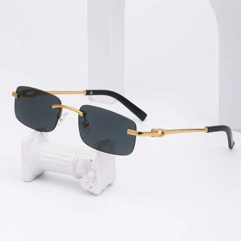 Zonnebrillen 2021 rechthoek Randloze zonnebril Dames Mode Zwart Retro Square Frameloze zonnebril voor mannen Gafas de Sol Hombre G230223