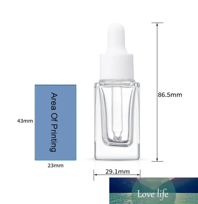 Fashion 15ml with White/Black/Gold/Silver Cap Clear Square Glass Dropper Bottle Essential Oil Perfume Bottle