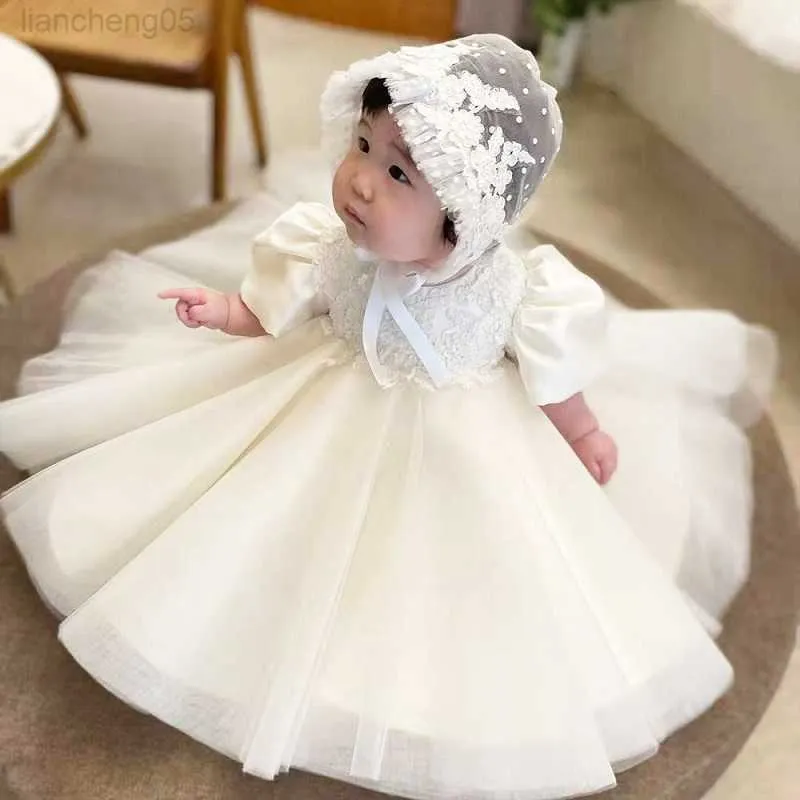 Flickans klänningar Baby Dress 0-6 år Girl Bow Princess Dress Girl Baby Full Moon Birthday Party Princess Dress Temperament Mesh Dress W0224