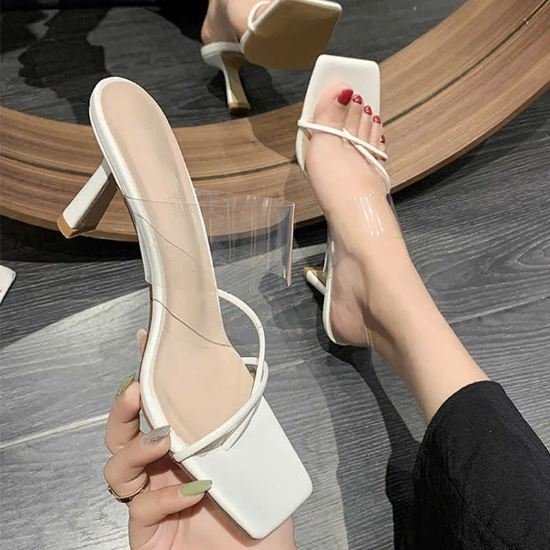 Sandals Summer High Heels Shoes PVC Transparent Women Sandals 2022 New Trends Party Designer Pumps Dress Flip Flops Slides Women Shoes Z0224