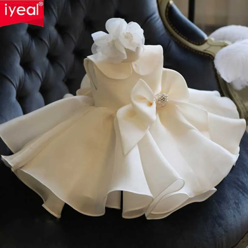 Flickans klänningar Iyeal Elegant Flower Baby Girls Christmas Dress Chidren Princess Kids Girls Wedding Birthday Party Dresses för 1-10 år W0224