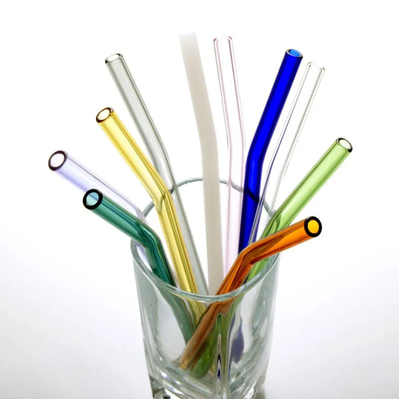 Cannucce riutilizzabili in vetro borosilicato ecologico da 18 cm Cannucce da cocktail al latte piegate colorate trasparenti all'ingrosso