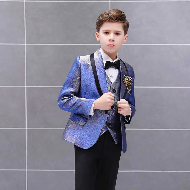 Ensembles de vêtements Formel Anak Gaun Ensemble Warna Gradien Bunga Tampan Tuan Rumah Catwalk Pernikahan Kom Anak-anak Blazer Rompi Celana 3Pcs pakaian