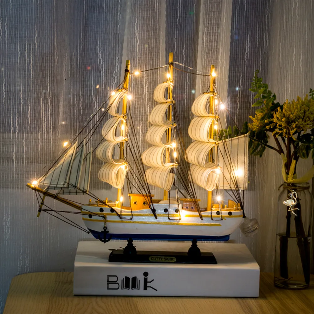 Decorative Objects Figurines Wooden Sailboat Model home decor Mediterranean Style Home Decoration Accessories Creative Decoration Room Dec 230224