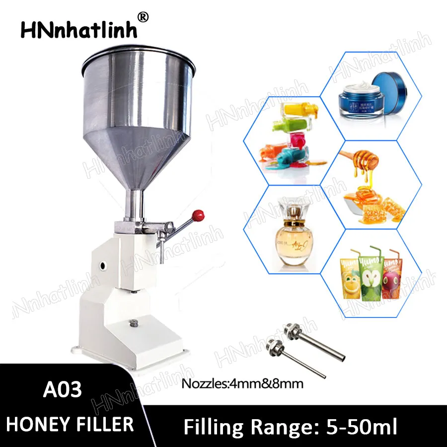 A03 5-50 ml manuell matfyllningsmaskin kosmetisk grädde honung flytande pasta förpackningsutrustning schampo juice fyllmedel