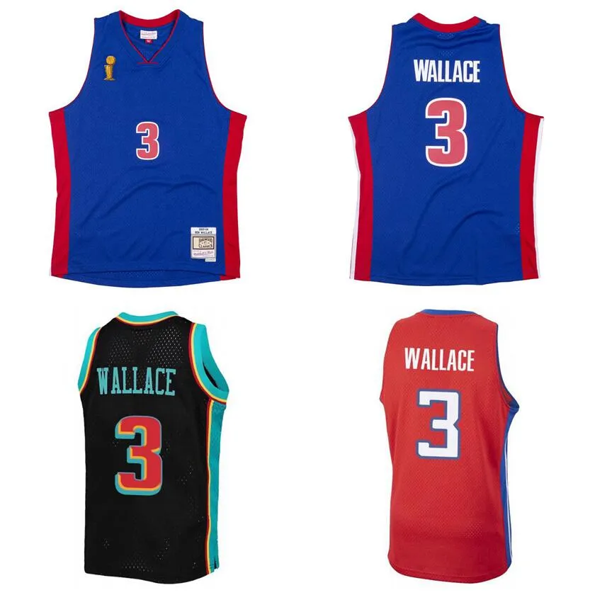 Ben Wallace Custom Basketball Jersey S-6XL Mitchell Ness Jersey 2003-04 Finals Trophy Mesh Hardwoods Classics Retro Red Blue White Men Women Youth Jerseys 3