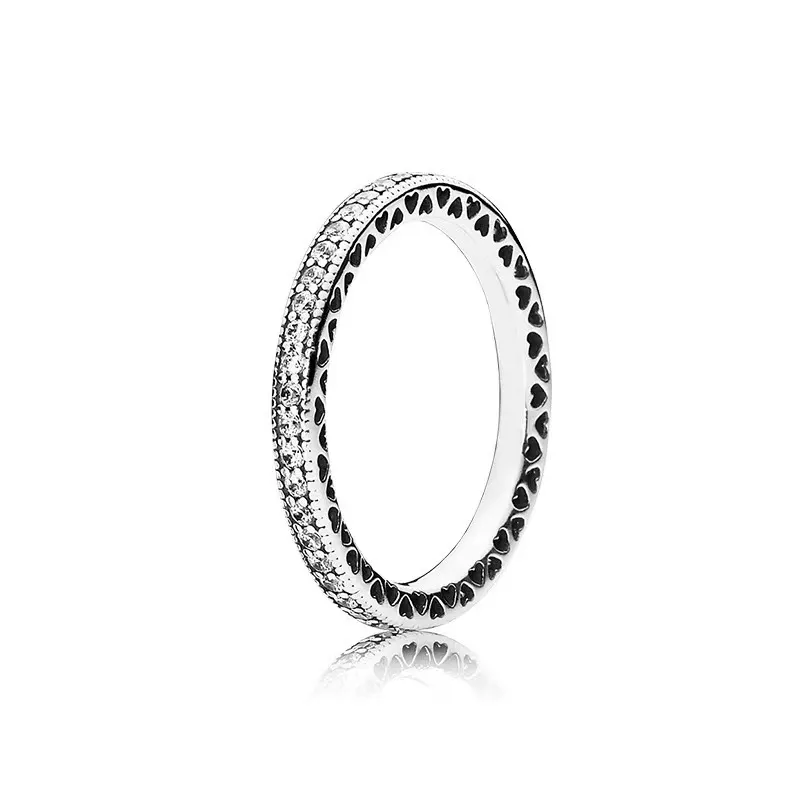 Pandora-925 Sterling Silver Dangle Charms New Mors dag Ring Logo Love Ring Personlighet P￤ronformad bl￥ p￤rla V-formad kronring