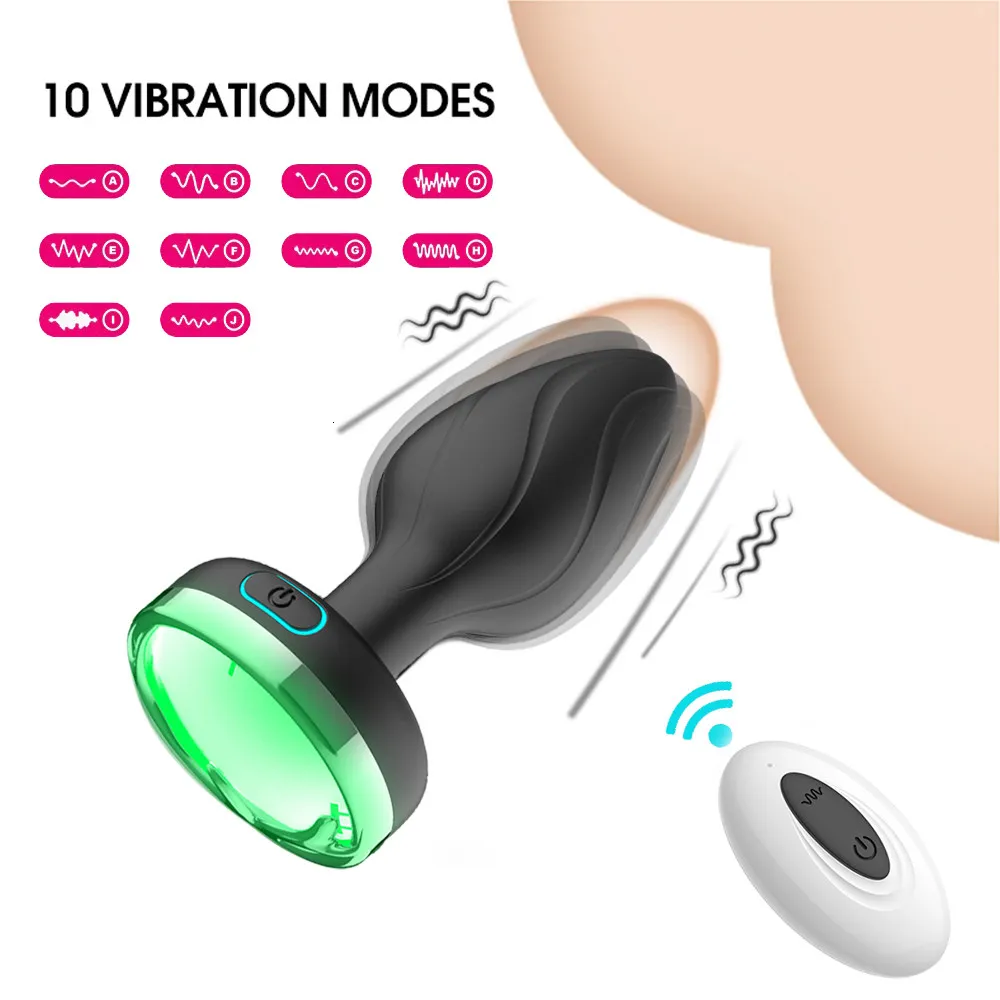 Giocattoli anali Plug vibratore con luce colorata telecomando senza fili massaggiatore della prostata stimolatore del punto G di testa S_voghion.com