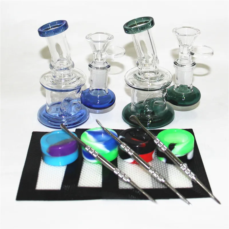 4.5 inç mini dab teçhizat portatif recycler bong cam yağ teçhizatları bubbler 14.4mm bükülmüş boyunlu su boruları kase kuvars banger çivi