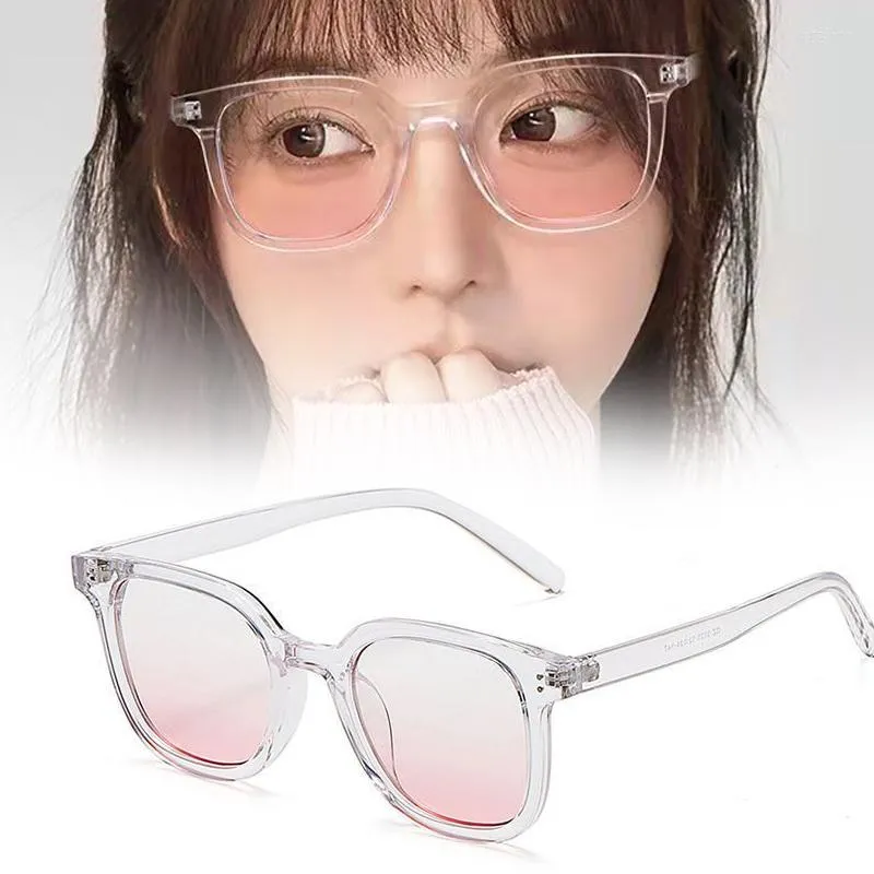 Lunettes de soleil dégradées pour femmes, Blush Anti lumière bleue, monture ronde, miroir plat, lunettes décoratives mignonnes pour filles, Oculos