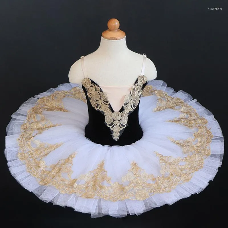 Stage Wear Girls Gold Professional Ballet Tutu Dress Pink Blue White Swan Lake Ballerina Pancake Costume da ballo per bambini adulti