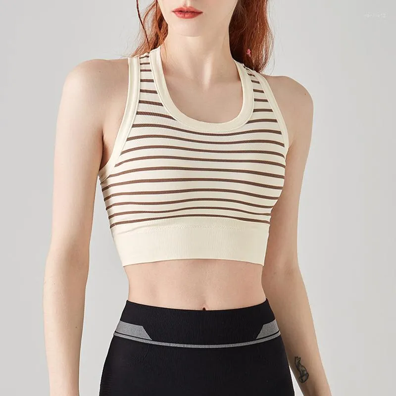 Yoga Roupet Stripe Sports Bra Mulher à prova de choque, execução de tanques de tanques de tanques de fitness de tanques de gestão