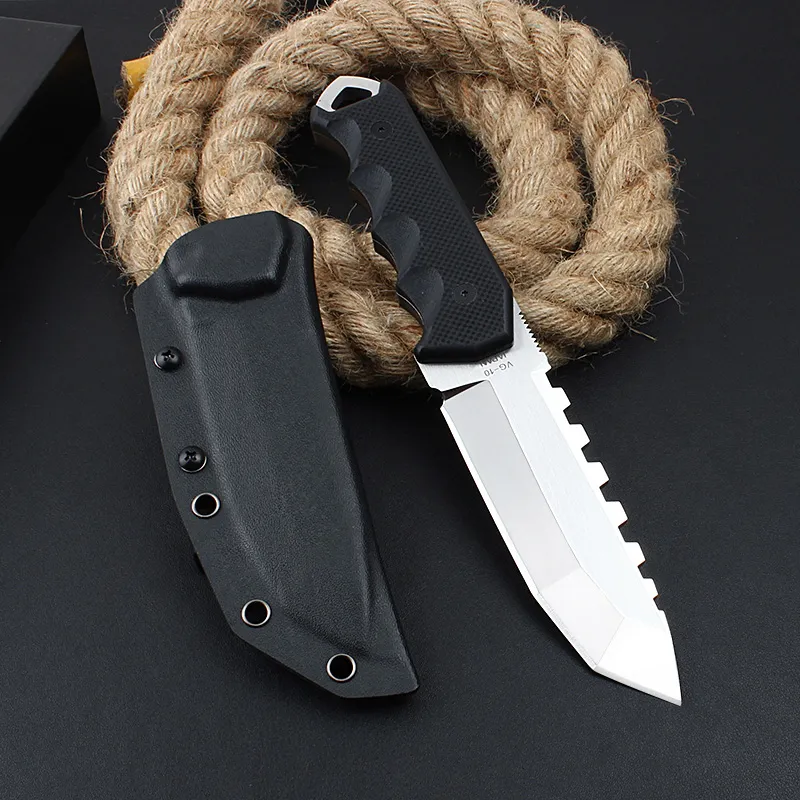 H2321 Strong Survival Straight Knife VG10 Satin Tanto Blade Full Tang G10 Handle Outdoor Camping Fixed Blade Knives with Kydex Hong