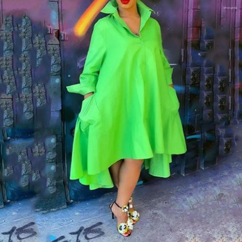 Plus Size Green Long Sleeve Shirt Dress Casual Spring/Summer Loose Fit  Shop Now!