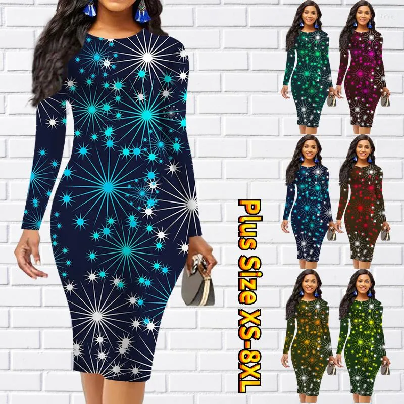 Casual Kleider 2023 Frühling Herbst Frauen Elegante Langarm Rock Design Gedruckt Täglichen Rundhals Kleid Enge Knie-länge