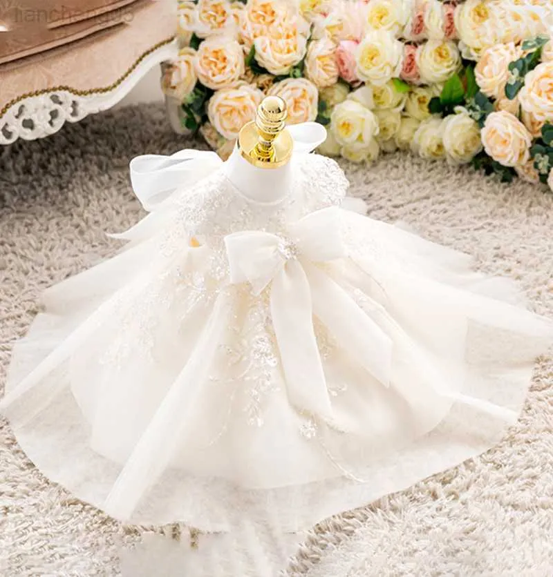 Mädchenkleider Kleinkind Baby Taufe Weißes Kleid für Mädchen Neugeborene Hochzeit Party 1. Geburtstag Prinzessin Kleid Abend Mädchen Kleidung Abendkleid W0224