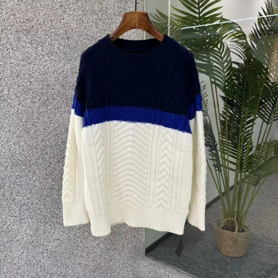 T -shirts van heren 23SS Men Sweater Patchwork Blue White Winter Pullover gebreide jumpers luxe merk causale sport dagelijkse Koreaanse vrouwen 230223