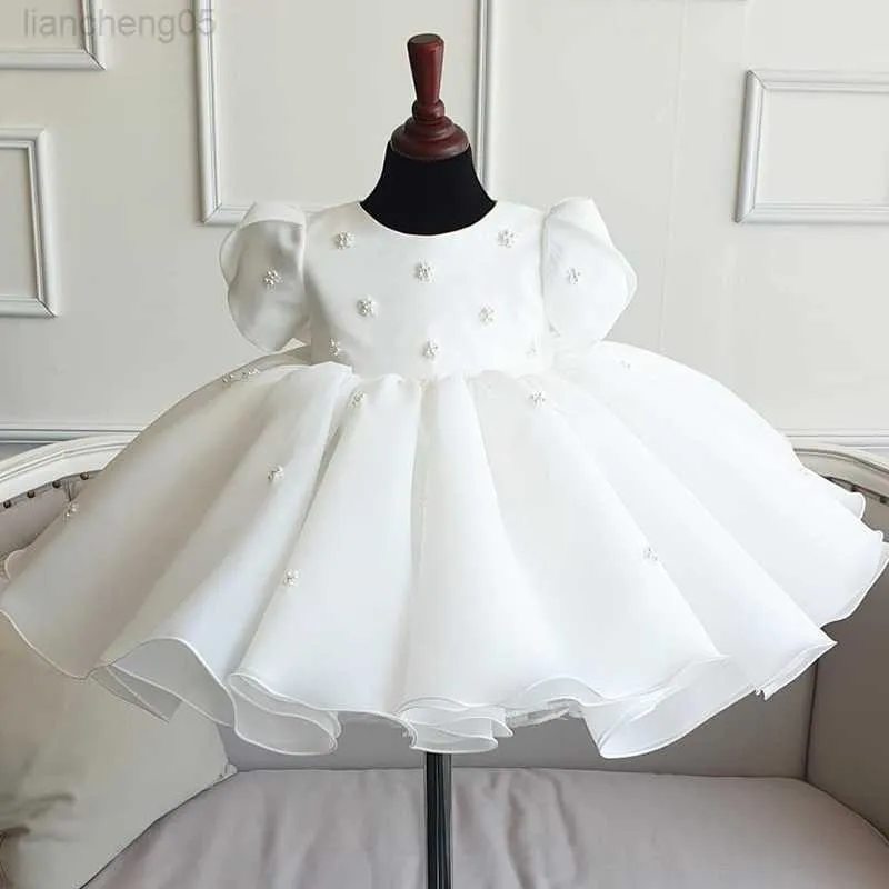 Girl's Dresses 1st Birthday Dress For Baby Girls Princess Clothes Flower Girl Fluffy Vestidos Kids Party Dresses 2023 Girls Bow White Ball Gown W0224