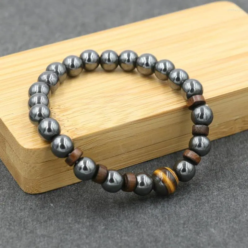 Bracelets de charme Breads Bracelet Men Tiger Eye Lava Stone Hematita Madeira Reiki Chakra Buda Meditação para jóias