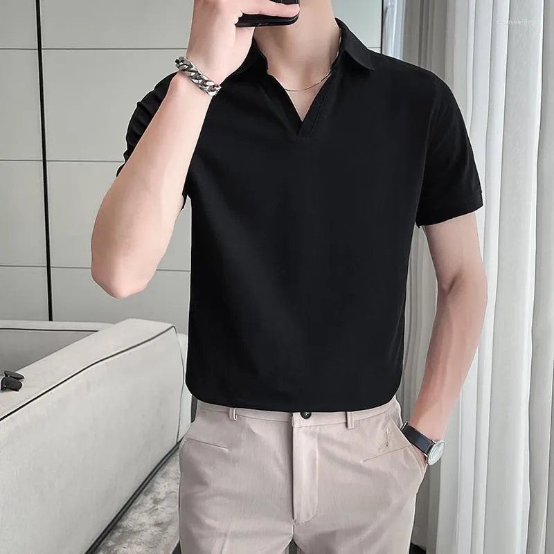 Heren t shirts Brits stijl zomer v nek korte mouw solide polo voor mannen kleding 2023 zakelijke slanke casual tee shirt homme sale