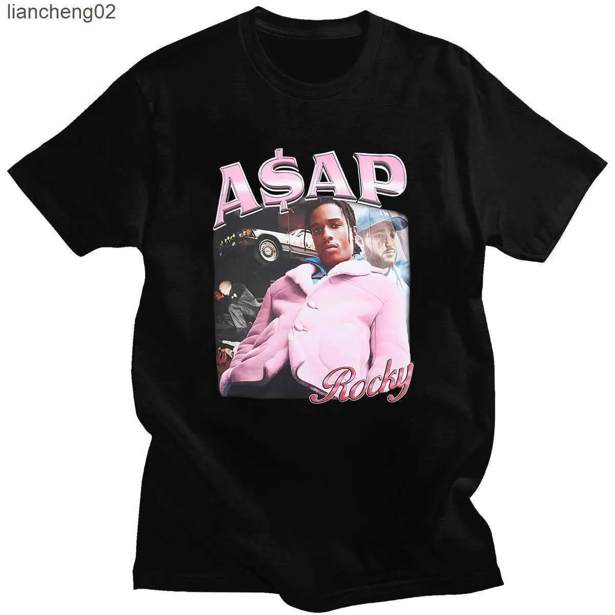 Herren T-Shirts Herren T-Shirts ASAP Rocky Portrait Grafikästhetik T-Shirts Hip Hop Baumwolle Kurzarm Lose Paar T-Shirt Lässiges Harajuku T-Shirt W0224