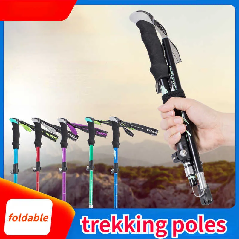 Trekking Poles Outdoor Fold Trekking 5Section Portable Walking Hiking Stick for Nordic Elderly Telescopic Club Easy Put Bag